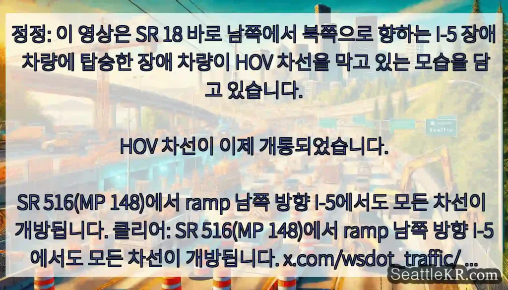 정정: 이 영상은 SR 18 바로 남쪽에서 북쪽으로 향하는 I-5 장애 차량에 탑승한