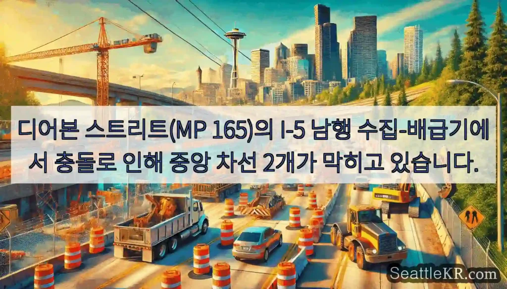 디어본 스트리트(MP 165)의 I-5 남행 수집-배급기에서 충돌로 인해 중앙 차선