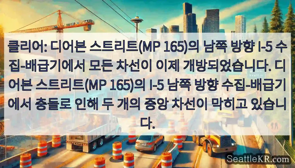 클리어: 디어본 스트리트(MP 165)의 남쪽 방향 I-5 수집-배급기에서 모든 차선이