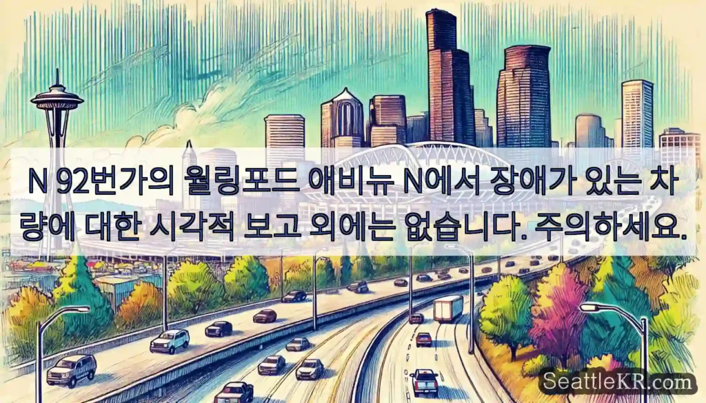 N 92번가의 월링포드 애비뉴 N에서 장애가 있는 차량에 대한 시각적 보고 외에는