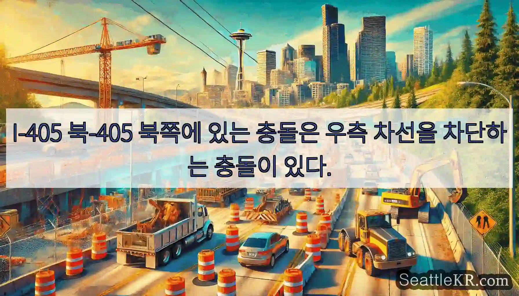 I-405 북-405 북쪽에 있는 충돌은 우측 차선을 차단하는 충돌이 있다.