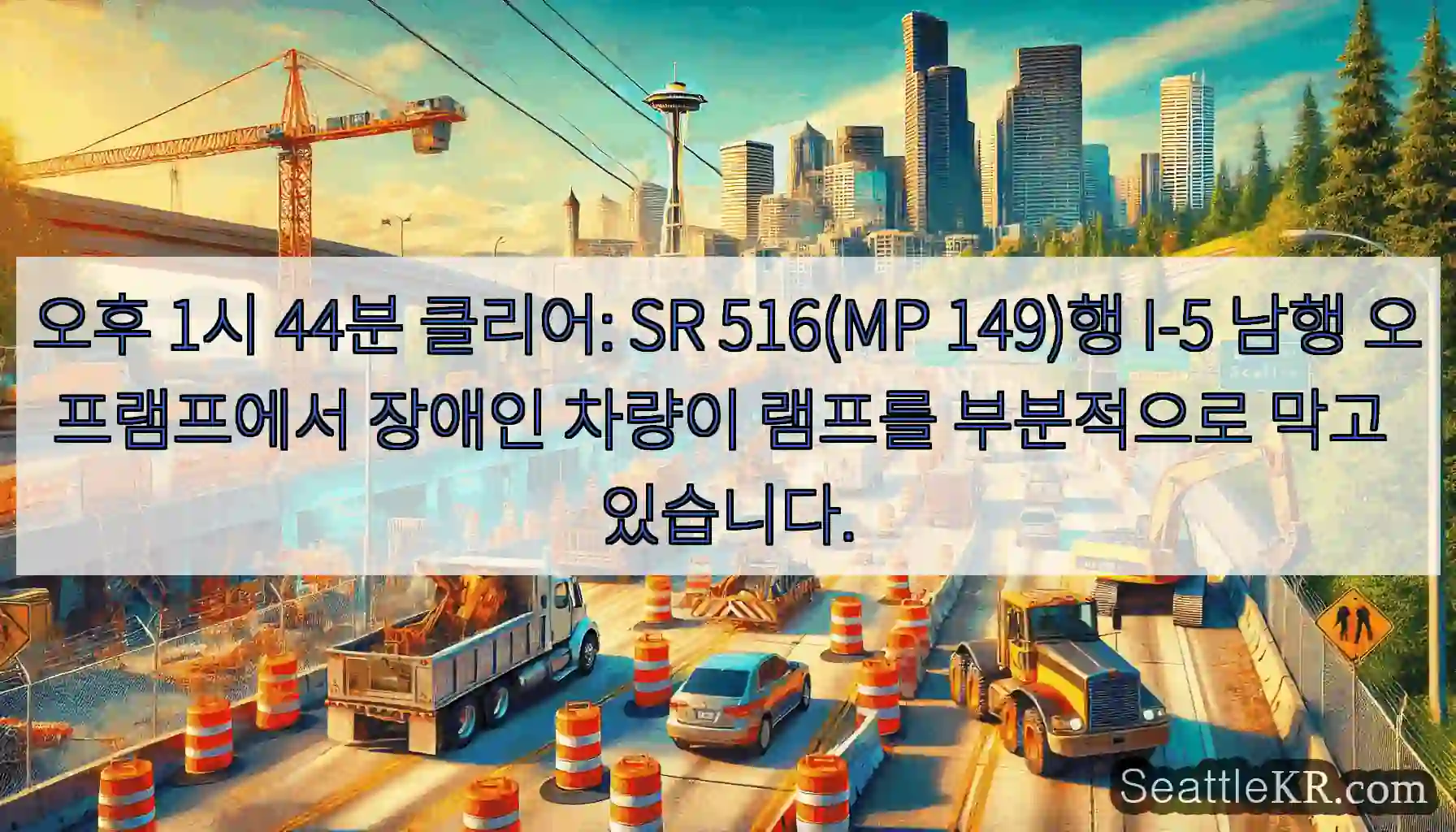 오후 1시 44분 클리어: SR 516(MP 149)행 I-5 남행 오프램프에서 장애인