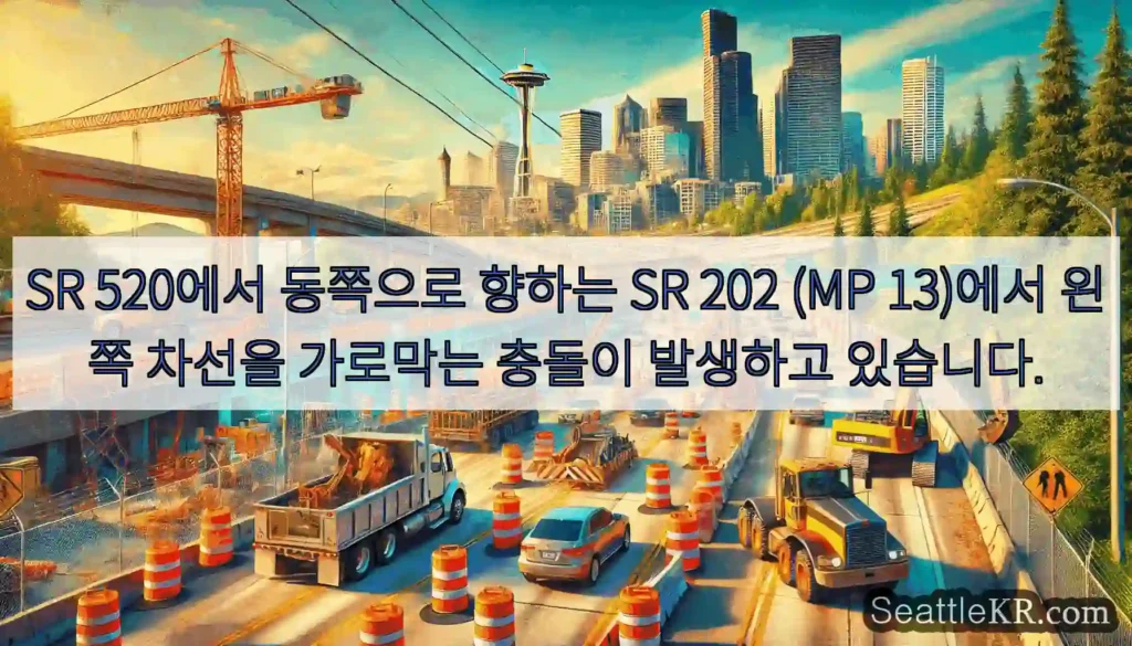 SR 520에서 동쪽으로 향하는 SR 202 (MP 13)에서 왼쪽 차선을 가로막는