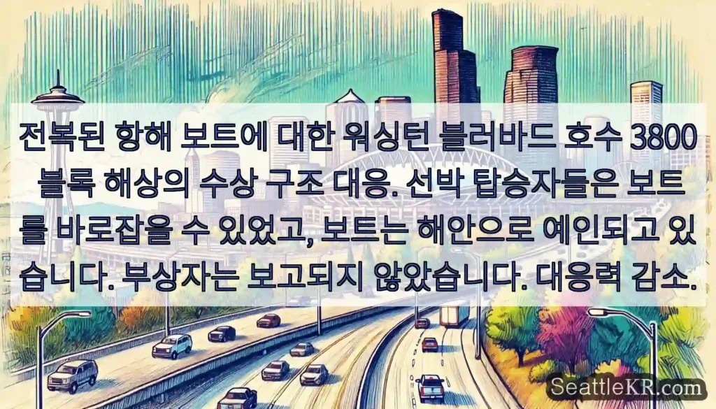 전복된 항해 보트에 대한 워싱턴 블러바드 호수 3800 블록 해상의 수상 구조 대응.
