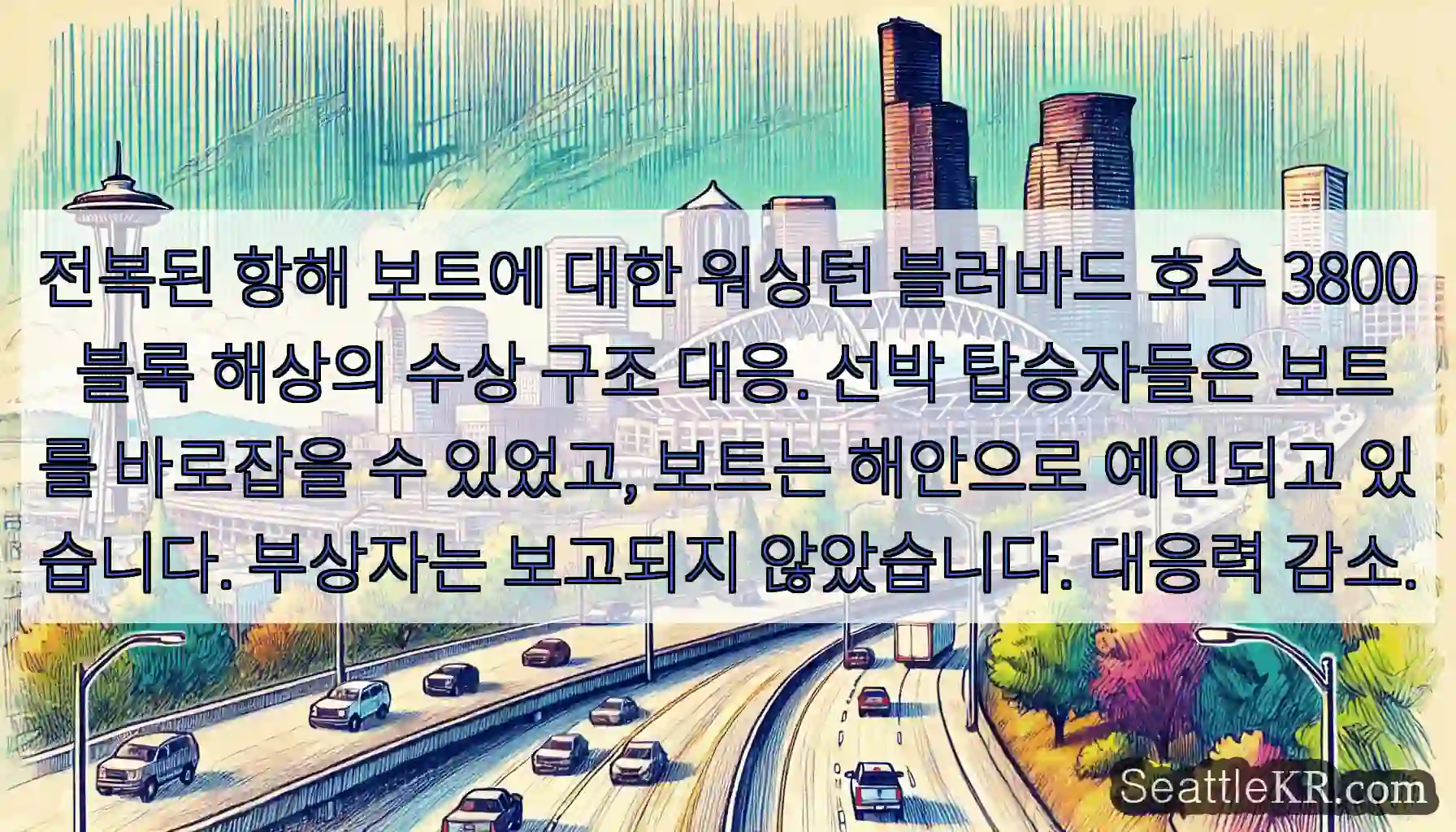전복된 항해 보트에 대한 워싱턴 블러바드 호수 3800 블록 해상의 수상 구조 대응.