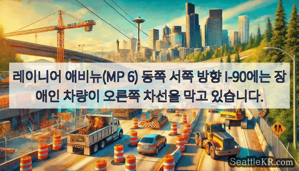 레이니어 애비뉴(MP 6) 동쪽 서쪽 방향 I-90에는 장애인 차량이 오른쪽 차선을 막고
