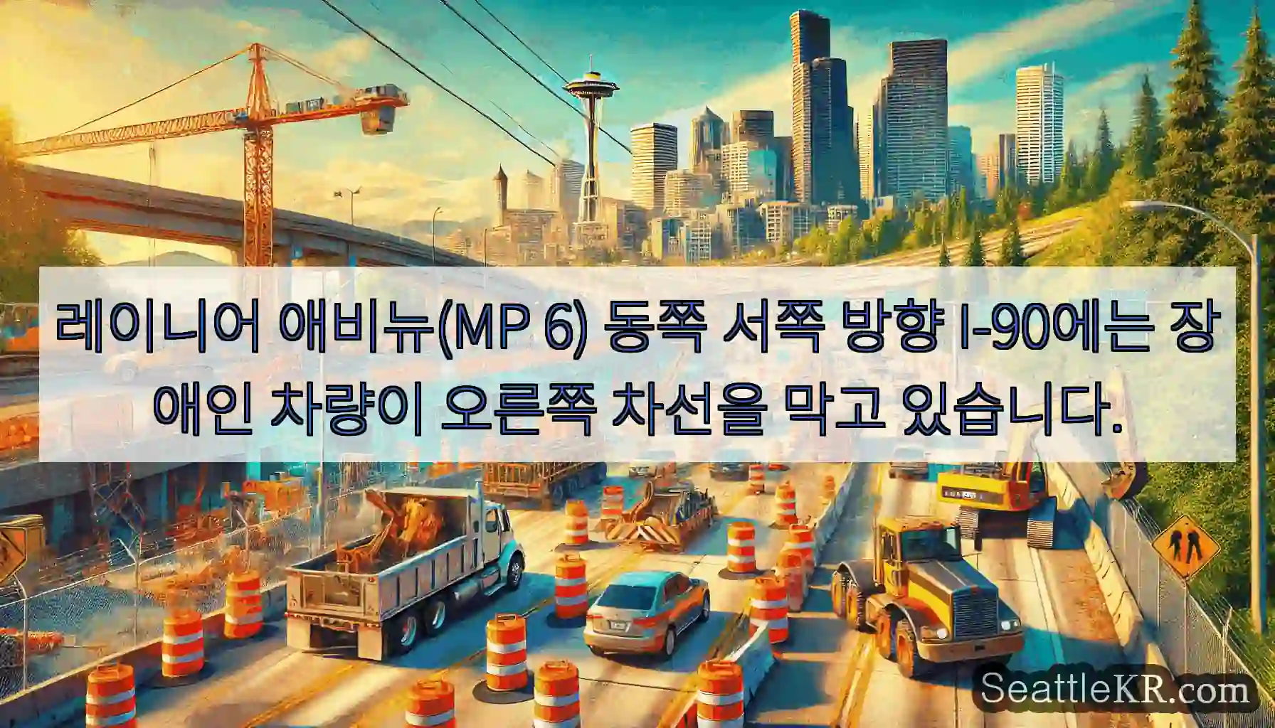 레이니어 애비뉴(MP 6) 동쪽 서쪽 방향 I-90에는 장애인 차량이 오른쪽 차선을 막고