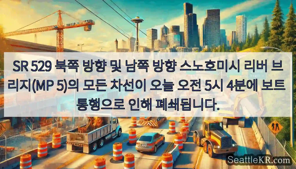 SR 529 북쪽 방향 및 남쪽 방향 스노호미시 리버 브리지(MP 5)의 모든 차선이