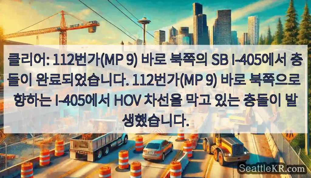 클리어: 112번가(MP 9) 바로 북쪽의 SB I-405에서 충돌이 완료되었습니다.