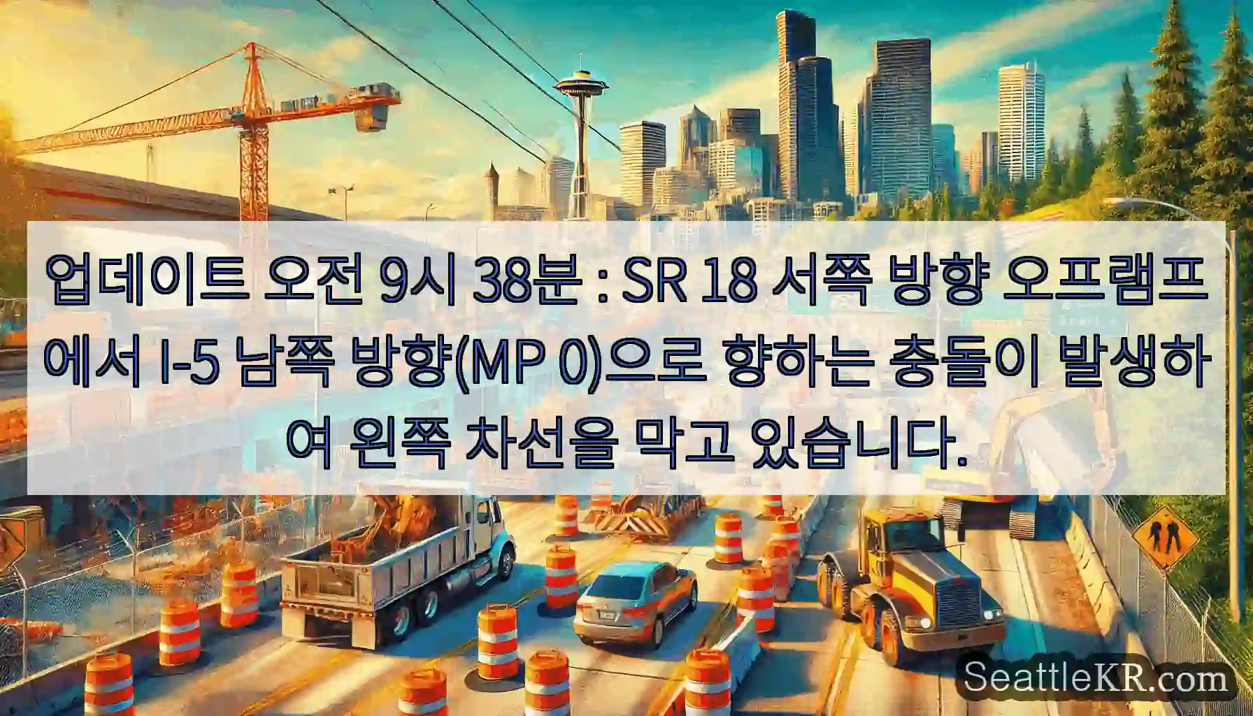 업데이트 오전 9시 38분 : SR 18 서쪽 방향 오프램프에서 I-5 남쪽 방향(MP