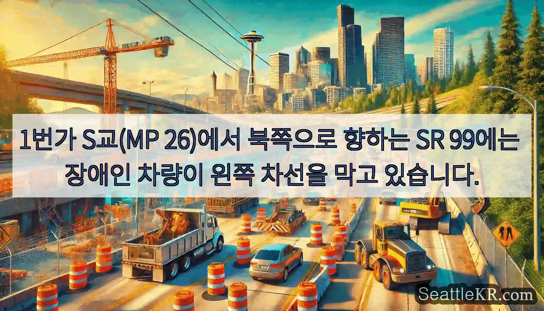 1번가 S교(MP 26)에서 북쪽으로 향하는 SR 99에는 장애인 차량이 왼쪽 차선을