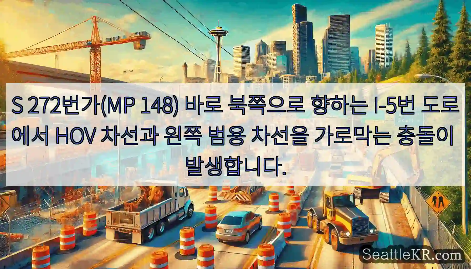 S 272번가(MP 148) 바로 북쪽으로 향하는 I-5번 도로에서 HOV 차선과 왼쪽