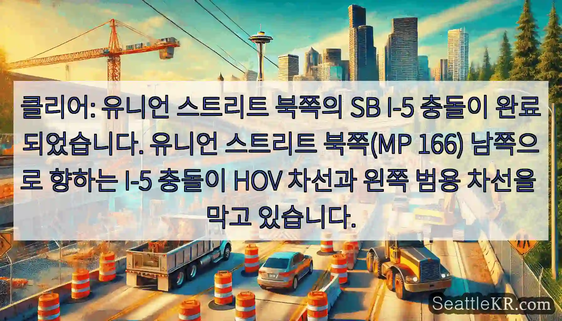 클리어: 유니언 스트리트 북쪽의 SB I-5 충돌이 완료되었습니다. 유니언 스트리트