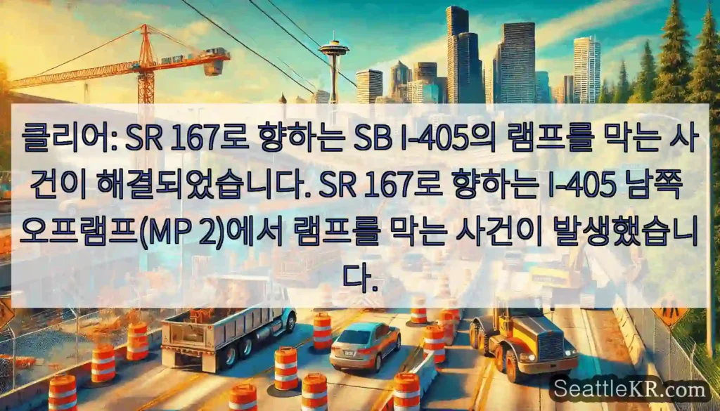 클리어: SR 167로 향하는 SB I-405의 램프를 막는 사건이 해결되었습니다. SR