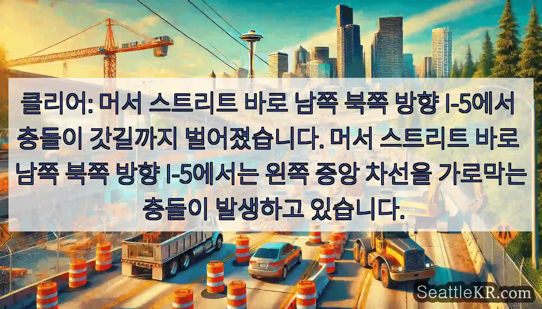 클리어: 머서 스트리트 바로 남쪽 북쪽 방향 I-5에서 충돌이 갓길까지 벌어졌습니다.