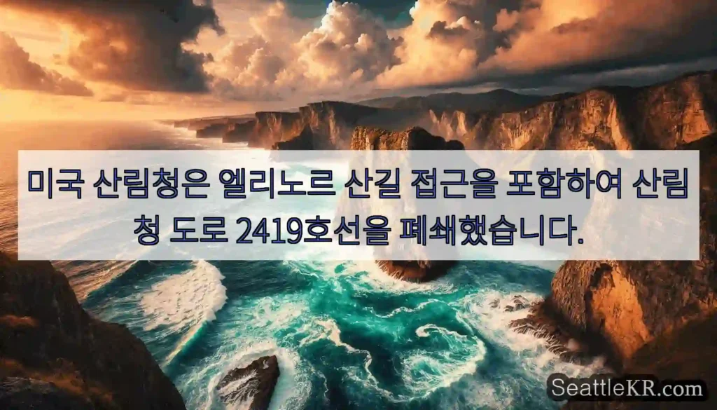 미국 산림청은 엘리노르 산길 접근을 포함하여 산림청 도로 2419호선을 폐쇄했습니다.