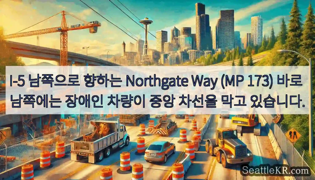 I-5 남쪽으로 향하는 Northgate Way (MP 173) 바로 남쪽에는 장애인