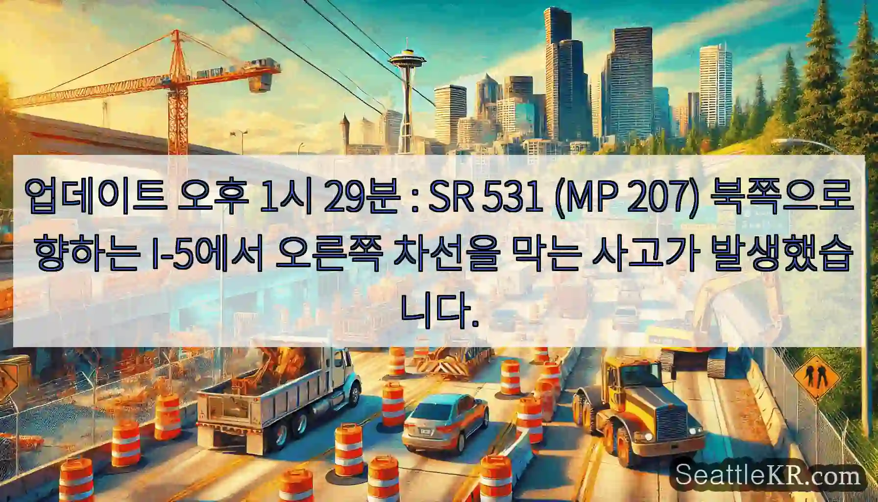 업데이트 오후 1시 29분 : SR 531 (MP 207) 북쪽으로 향하는 I-5에서