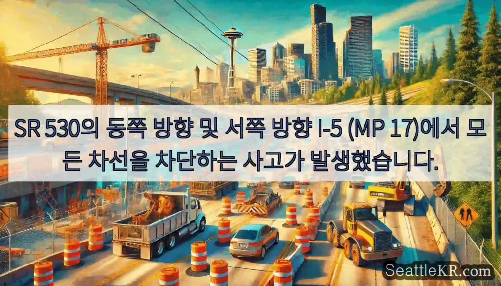 SR 530의 동쪽 방향 및 서쪽 방향 I-5 (MP 17)에서 모든 차선을 차단하는