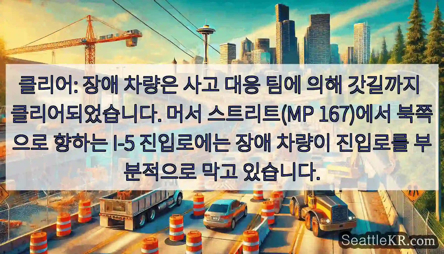 클리어: 장애 차량은 사고 대응 팀에 의해 갓길까지 클리어되었습니다. 머서 스트리트(MP