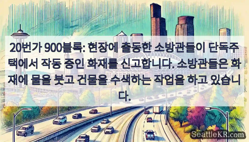 20번가 900블록: 현장에 출동한 소방관들이 단독주택에서 작동 중인 화재를 신고합니다.