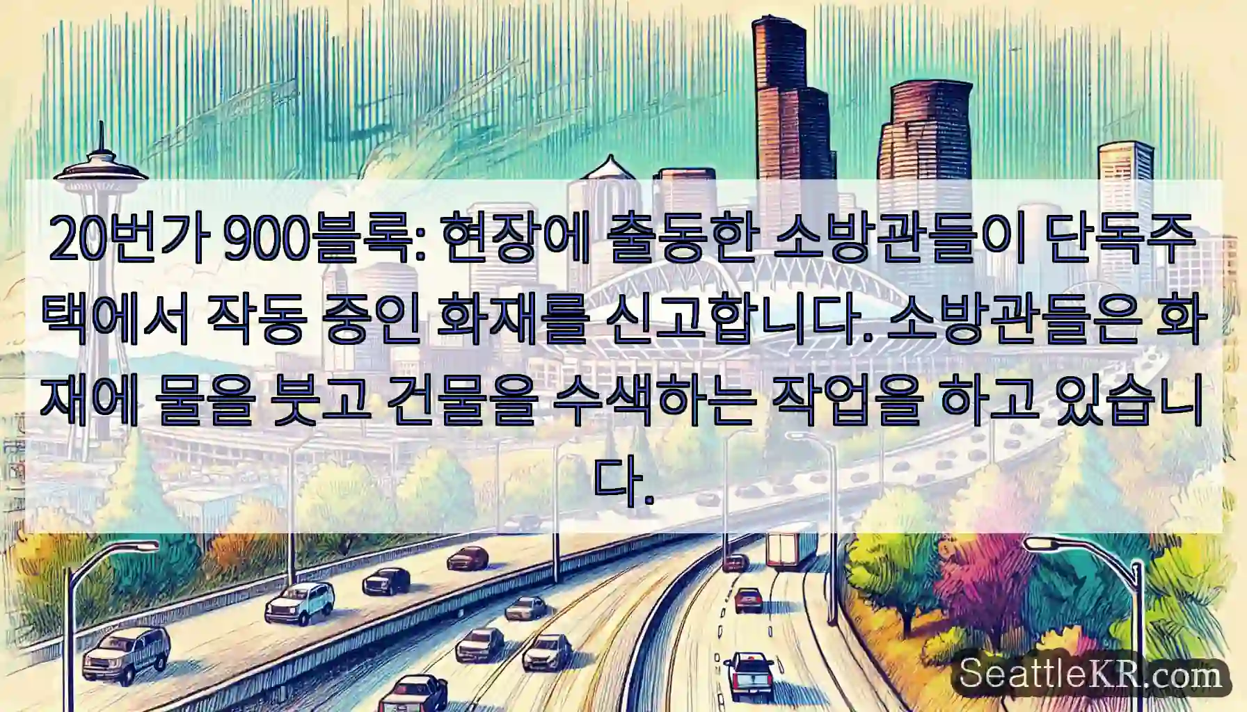 20번가 900블록: 현장에 출동한 소방관들이 단독주택에서 작동 중인 화재를 신고합니다.
