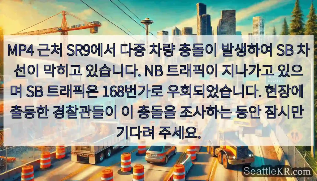 MP4 근처 SR9에서 다중 차량 충돌이 발생하여 SB 차선이 막히고 있습니다. NB