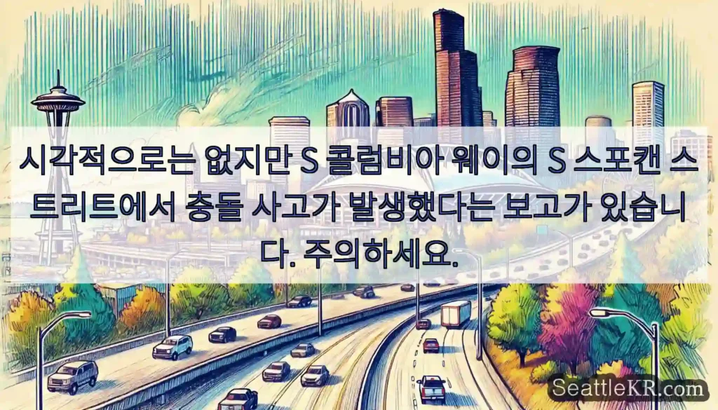 시각적으로는 없지만 S 콜럼비아 웨이의 S 스포캔 스트리트에서 충돌 사고가 발생했다는