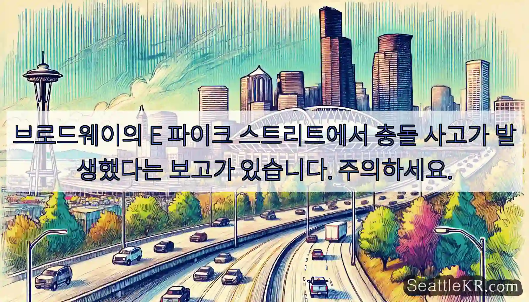 브로드웨이의 E 파이크 스트리트에서 충돌 사고가 발생했다는 보고가 있습니다. 주의하세요.