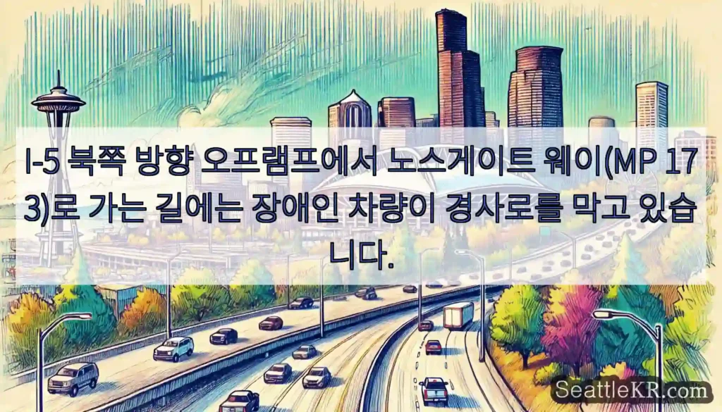 I-5 북쪽 방향 오프램프에서 노스게이트 웨이(MP 173)로 가는 길에는 장애인 차량이