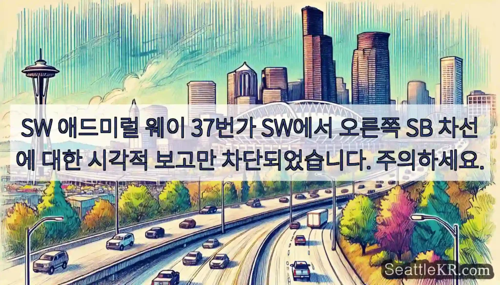 SW 애드미럴 웨이 37번가 SW에서 오른쪽 SB 차선에 대한 시각적 보고만