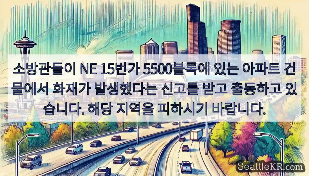 소방관들이 NE 15번가 5500블록에 있는 아파트 건물에서 화재가 발생했다는 신고를