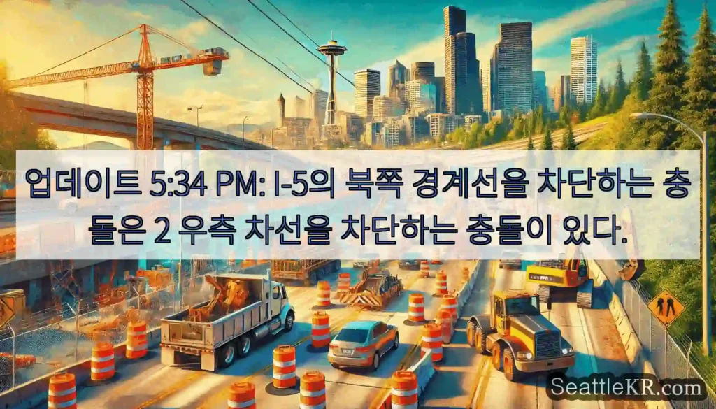 업데이트 5:34 PM: I-5의 북쪽 경계선을 차단하는 충돌은 2 우측 차선을 차단하는