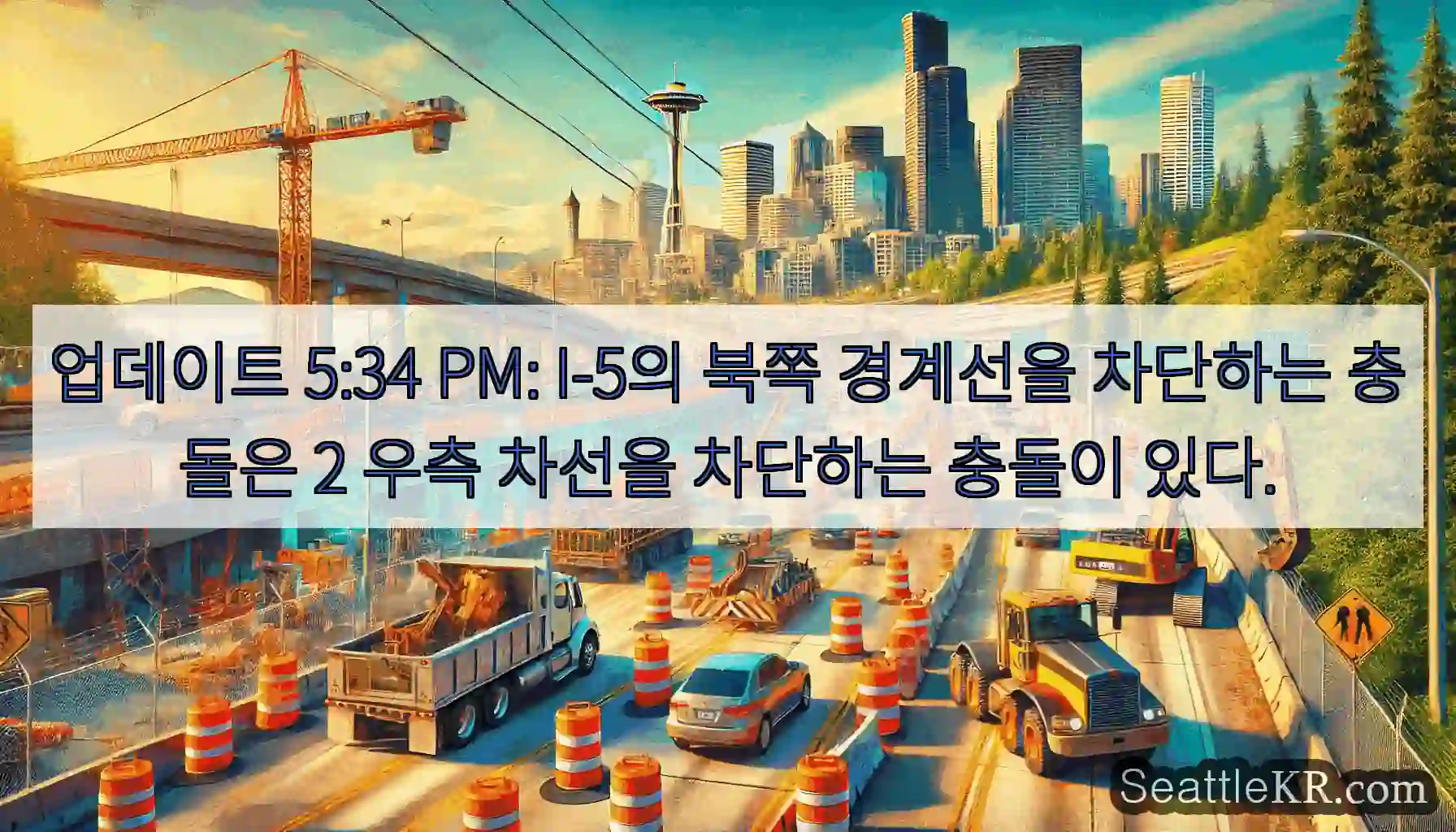 업데이트 5:34 PM: I-5의 북쪽 경계선을 차단하는 충돌은 2 우측 차선을 차단하는