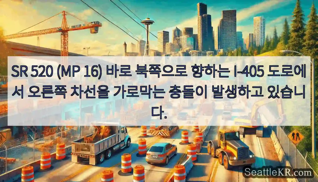SR 520 (MP 16) 바로 북쪽으로 향하는 I-405 도로에서 오른쪽 차선을