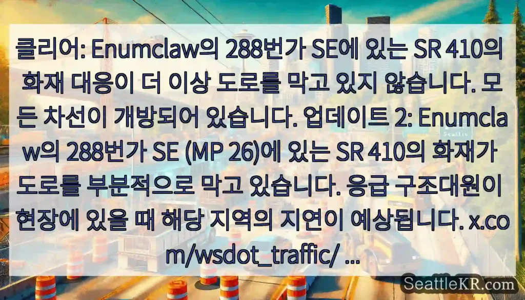 클리어: Enumclaw의 288번가 SE에 있는 SR 410의 화재 대응이 더 이상