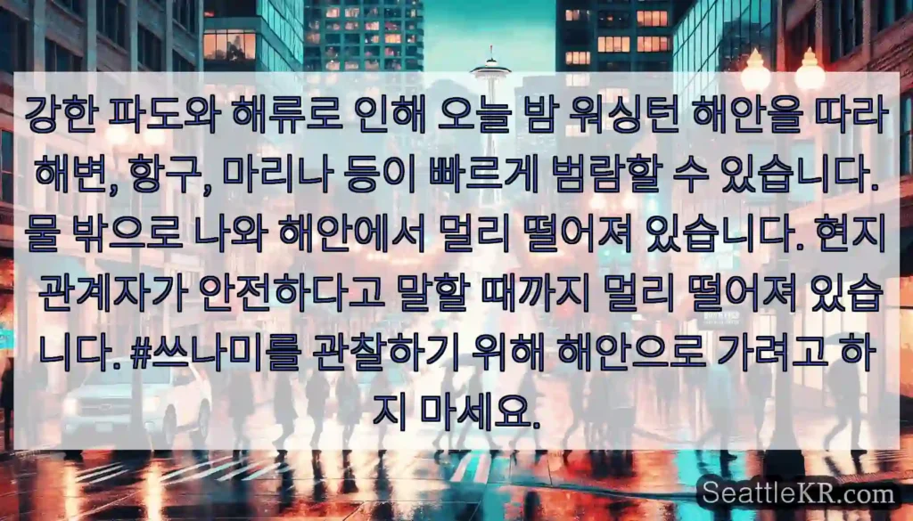 강한 파도와 해류로 인해 오늘 밤 워싱턴 해안을 따라 해변, 항구, 마리나 등이 빠르게