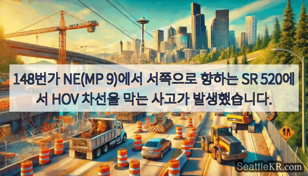 148번가 NE(MP 9)에서 서쪽으로 향하는 SR 520에서 HOV 차선을 막는 사고가