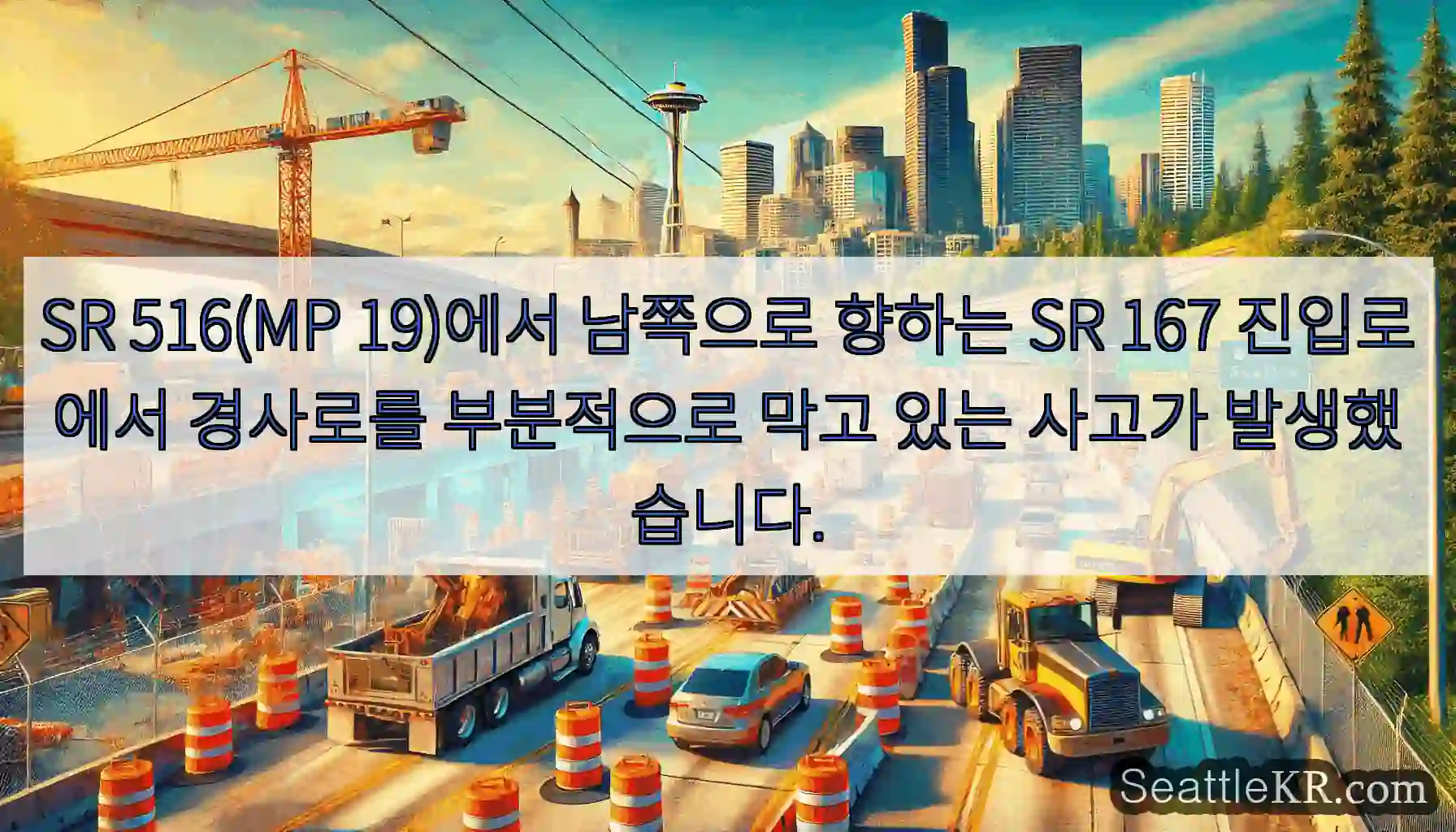 SR 516(MP 19)에서 남쪽으로 향하는 SR 167 진입로에서 경사로를 부분적으로