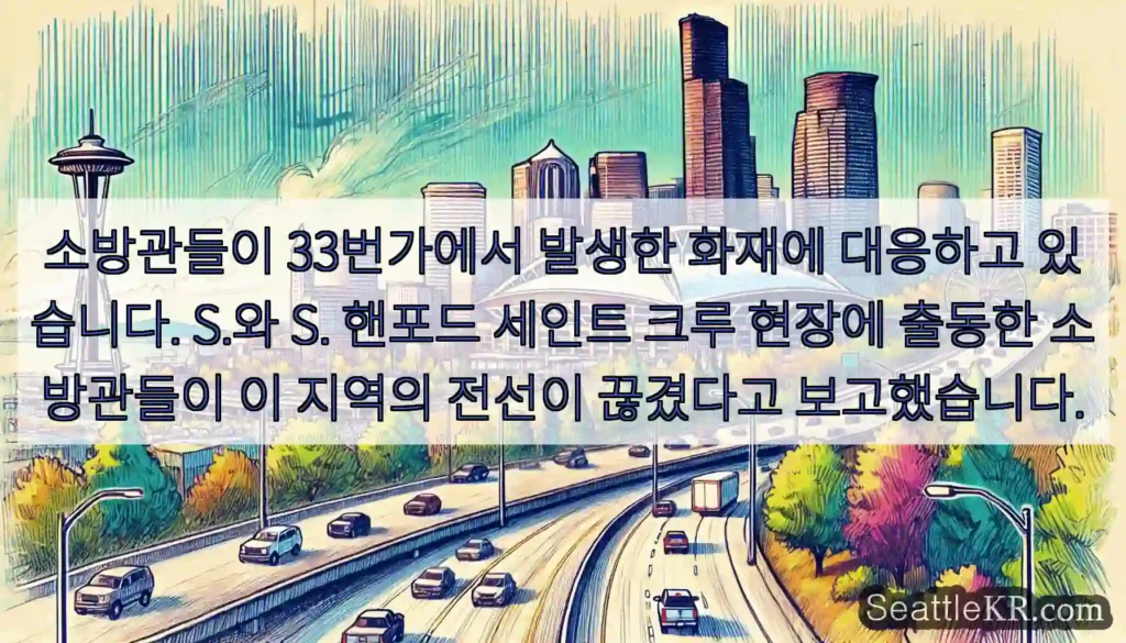소방관들이 33번가에서 발생한 화재에 대응하고 있습니다. S.와 S. 핸포드 세인트 크루