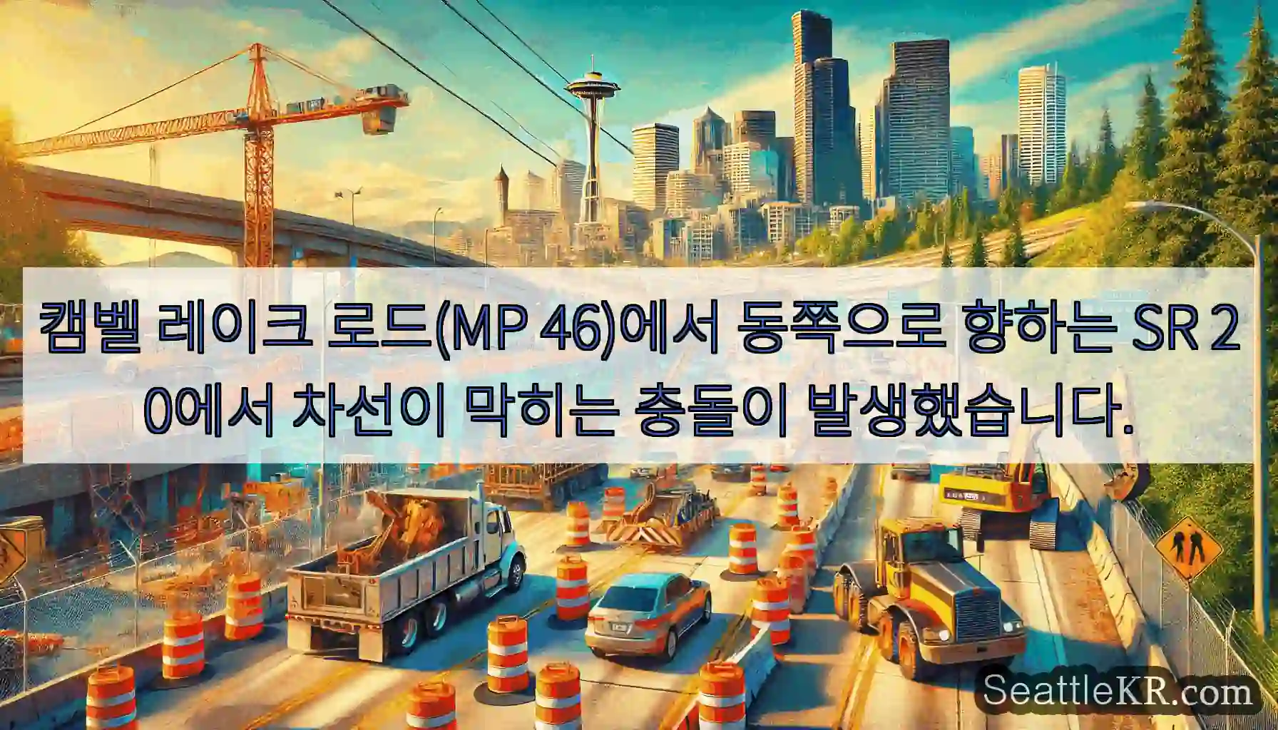 캠벨 레이크 로드(MP 46)에서 동쪽으로 향하는 SR 20에서 차선이 막히는 충돌이