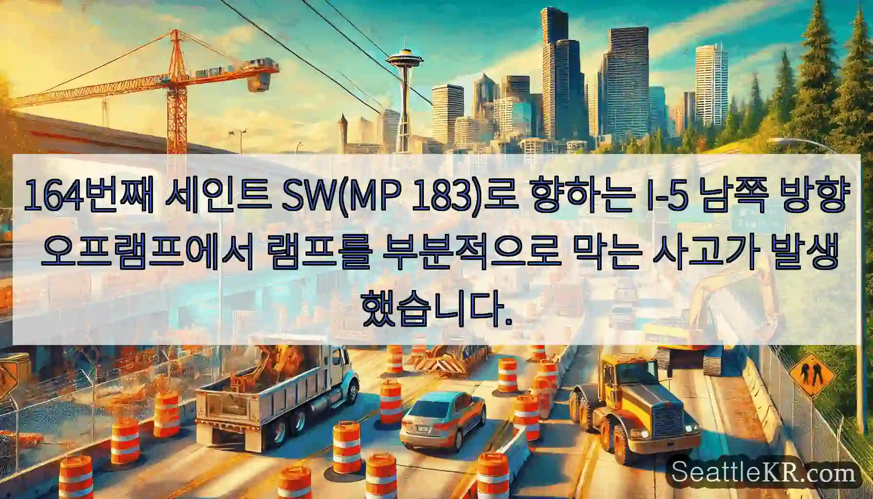 164번째 세인트 SW(MP 183)로 향하는 I-5 남쪽 방향 오프램프에서 램프를