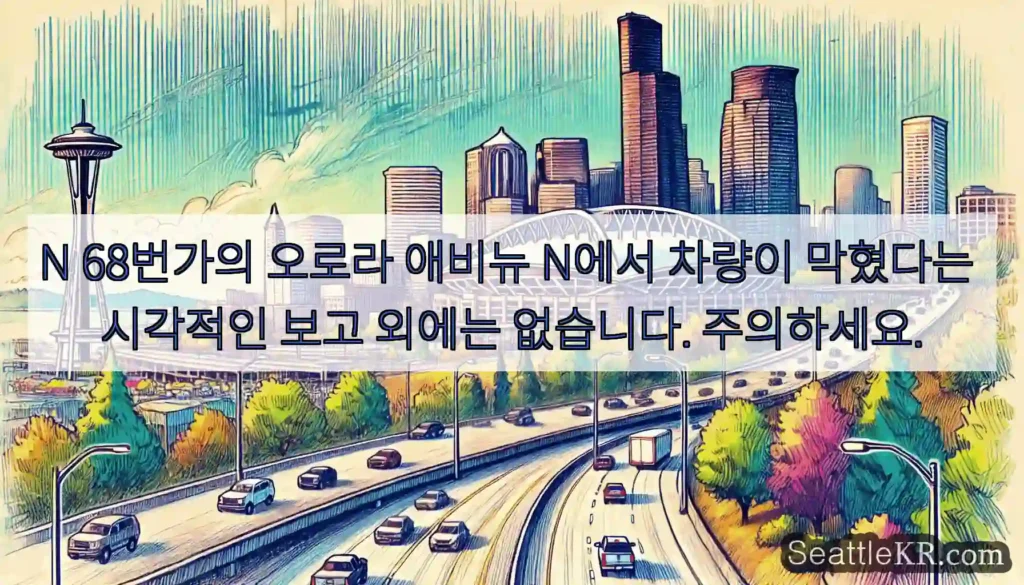 N 68번가의 오로라 애비뉴 N에서 차량이 막혔다는 시각적인 보고 외에는 없습니다.