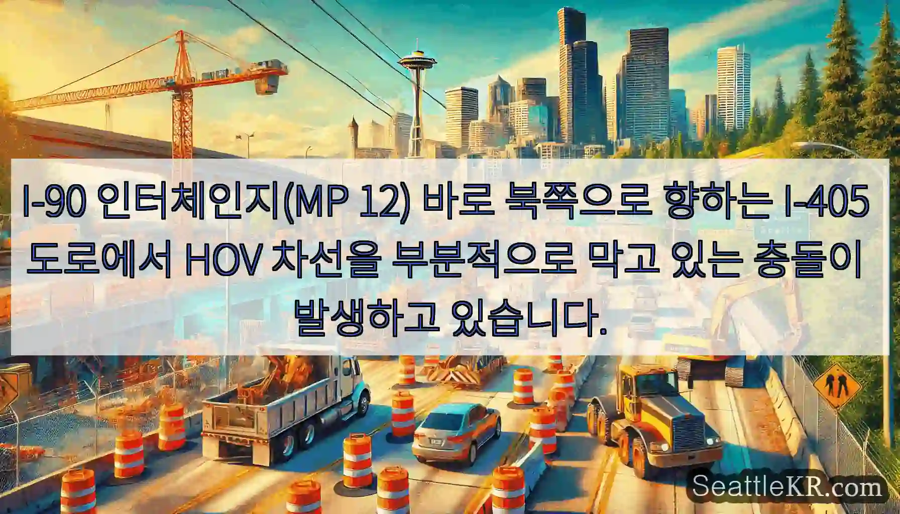 I-90 인터체인지(MP 12) 바로 북쪽으로 향하는 I-405 도로에서 HOV 차선을