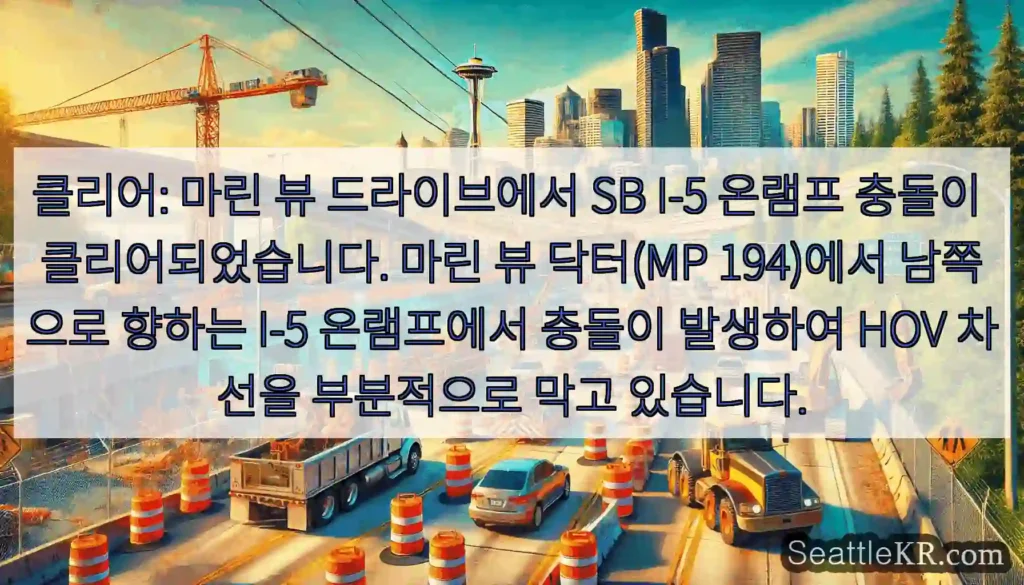 클리어: 마린 뷰 드라이브에서 SB I-5 온램프 충돌이 클리어되었습니다. 마린 뷰