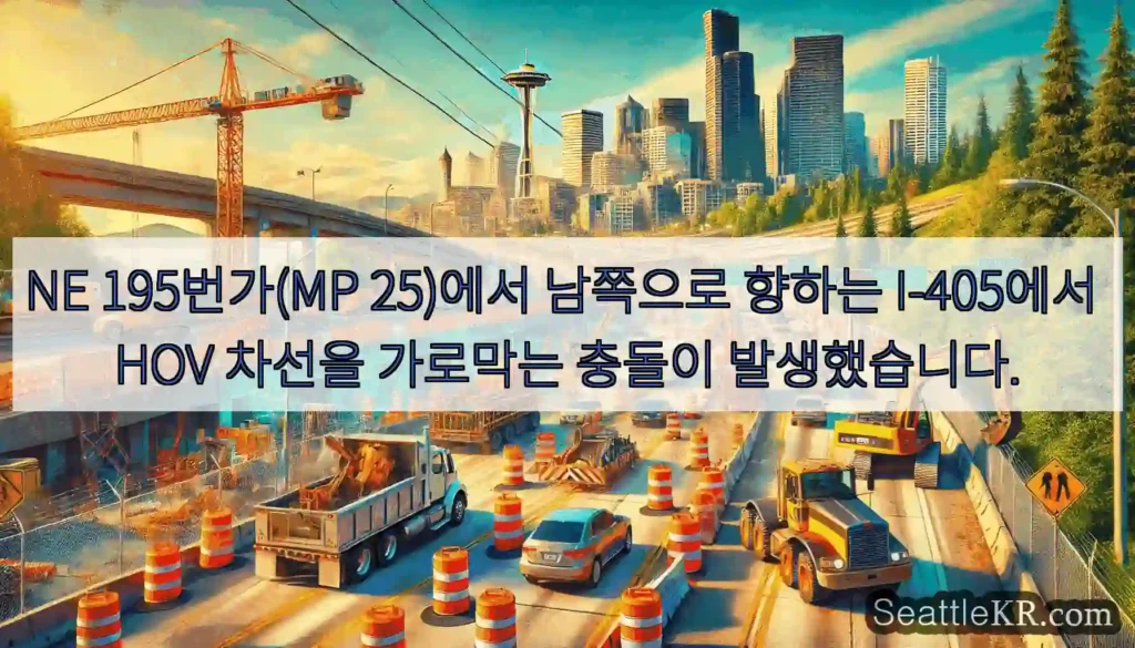 NE 195번가(MP 25)에서 남쪽으로 향하는 I-405에서 HOV 차선을 가로막는