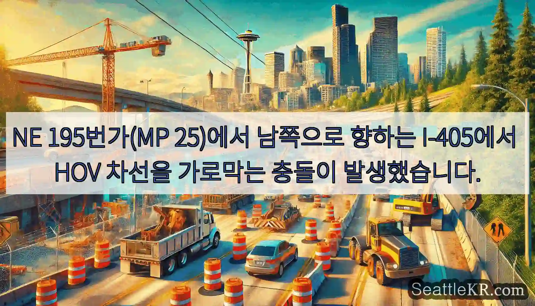 NE 195번가(MP 25)에서 남쪽으로 향하는 I-405에서 HOV 차선을 가로막는