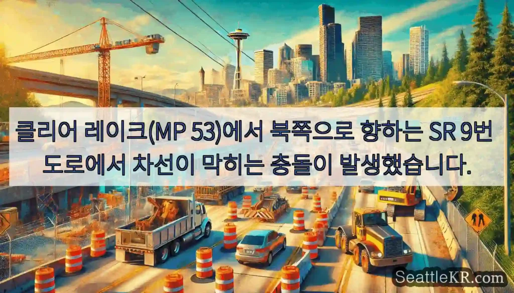 클리어 레이크(MP 53)에서 북쪽으로 향하는 SR 9번 도로에서 차선이 막히는 충돌이