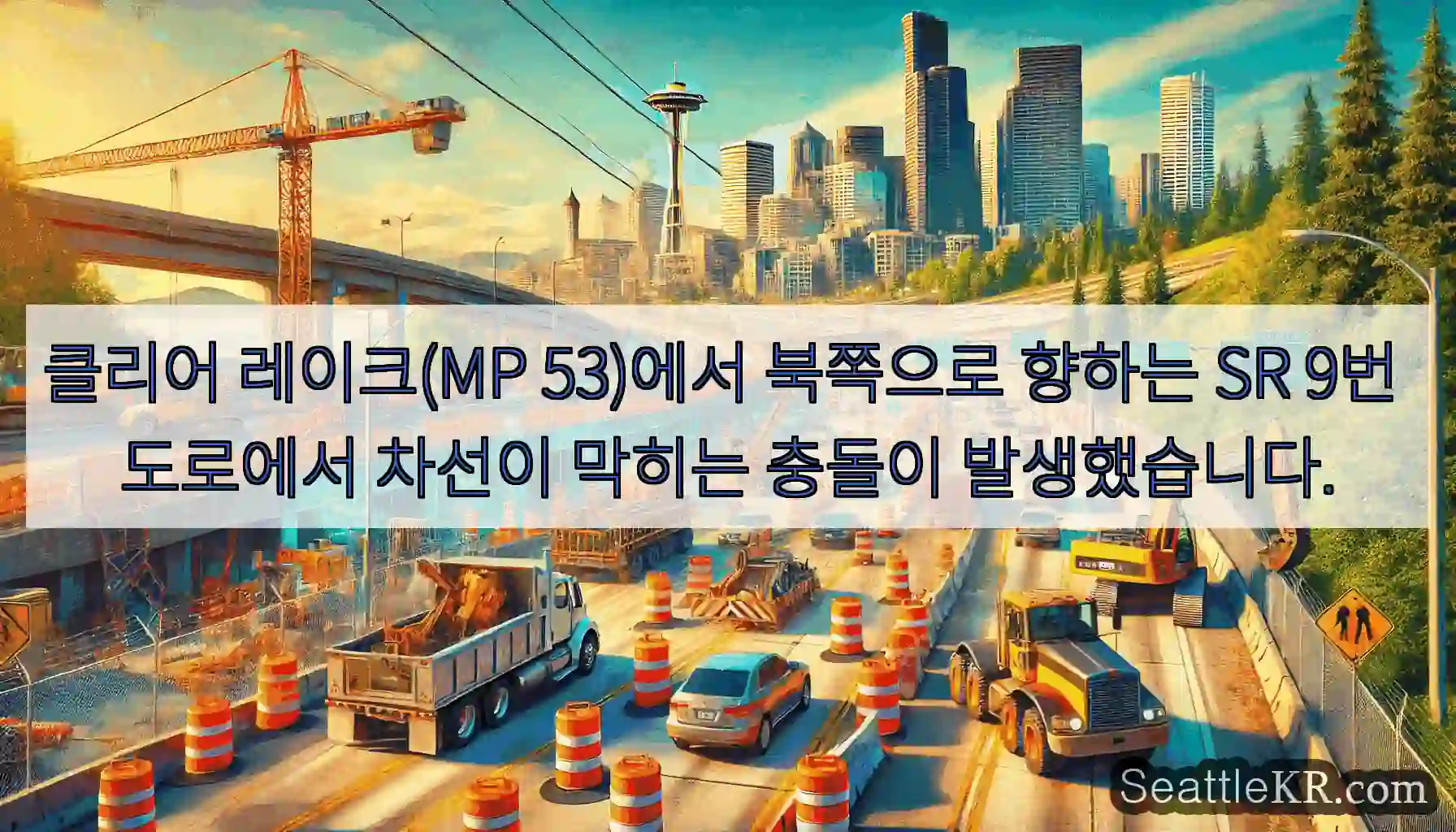 클리어 레이크(MP 53)에서 북쪽으로 향하는 SR 9번 도로에서 차선이 막히는 충돌이