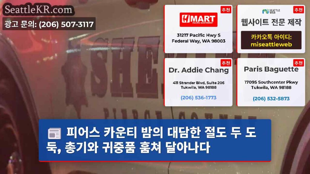 피어스 카운티 밤의 대담한 절도 두 도둑, 총기와 귀중품 훔쳐 달아나다